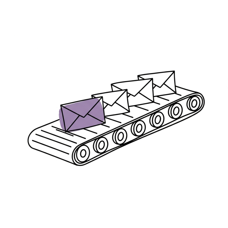 Illustration : un tapis roulant transportant des enveloppes
