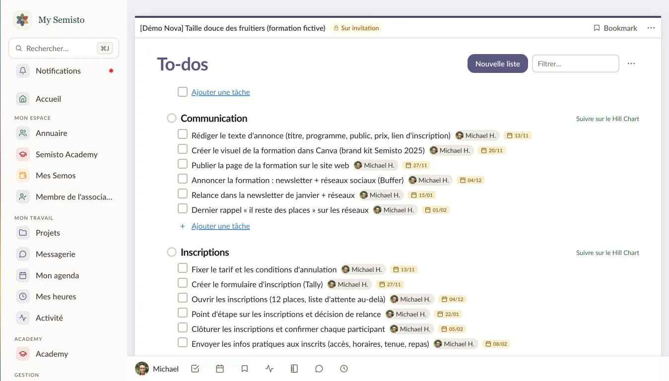 The task lists Nova created in the project
