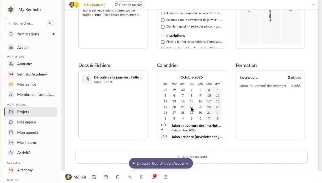 The complete project: document, calendar and milestones