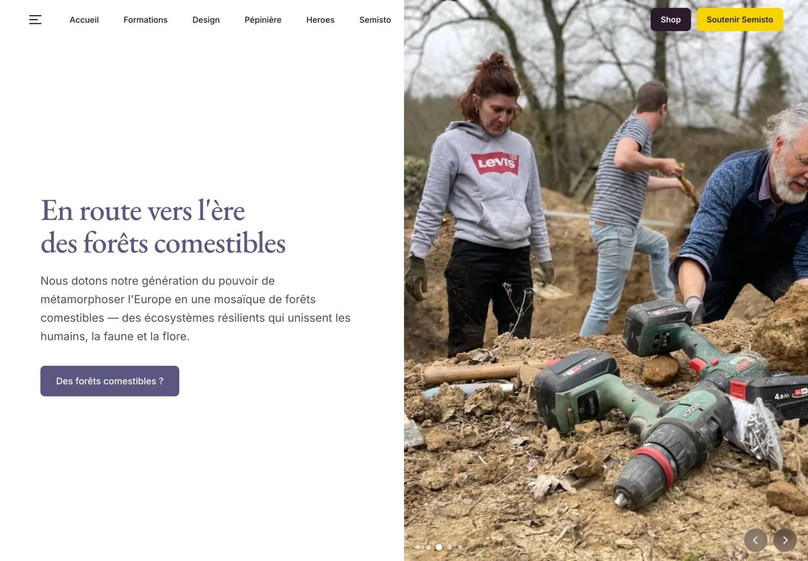 Page d'accueil de semisto.org : « En route vers l'ère des forêts comestibles »