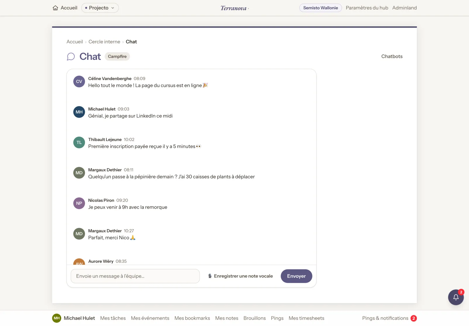 Real-time team chat with several members